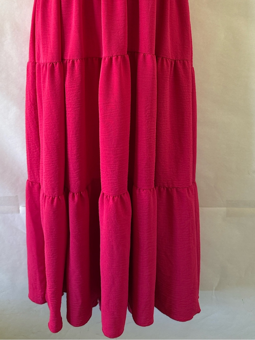 See You Monday Hot Pink Tiered Midi Dress Size L Puff Sleeve Romantic Cottage - Picture 4 of 12